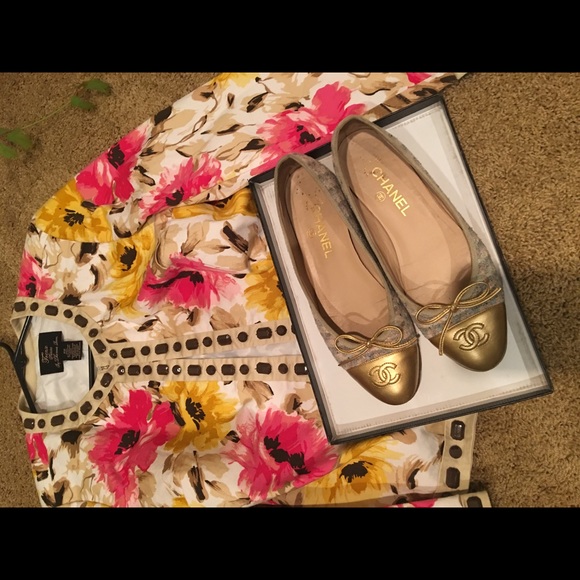 HP 💖💙💜 Chanel gold and tweed flats shoes - Picture 7 of 8